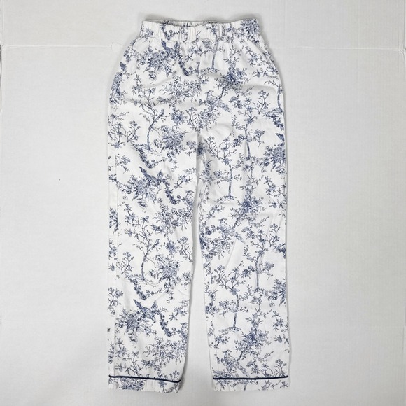 Petite Plume Girls Pajama Pants Size 10 White Blue Floral Toile Print - Picture 1 of 6